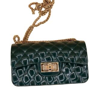 Green Quilted Jelly Purse + Gold Chain (Convertible)